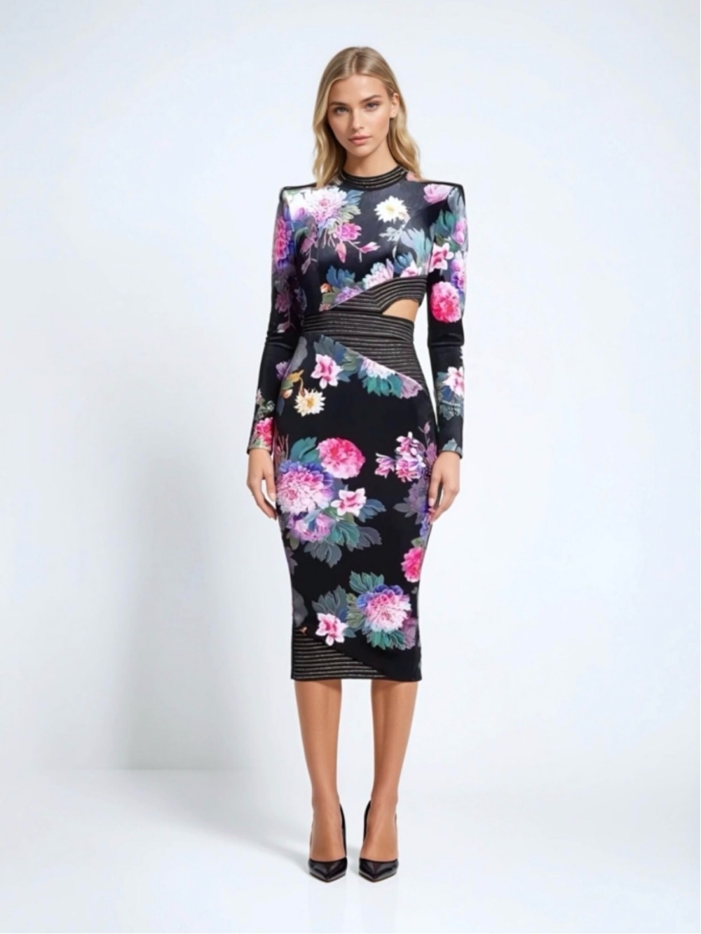 ZHIVAGO Message to Love Cutout Floral Velvet Midi Dress - Size 6